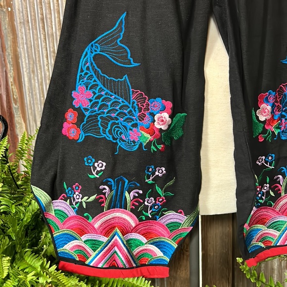Very unique Chinese embroidery black cotton pants approximate size M - Picture 2 of 7